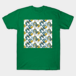 Tropical pattern with exotic plants, cactus, rainbow and modern textures T-Shirt